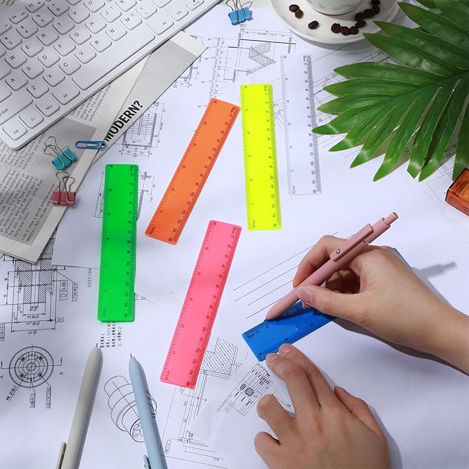 Zonon 6 Pcs 6 Inch Ruler Bulk Colorful Plastic Flexible Straight Metric Rulers with Centimeters and Inches Drafting Measuring Tool for Classroom School Students Education-DeskLoop Office
