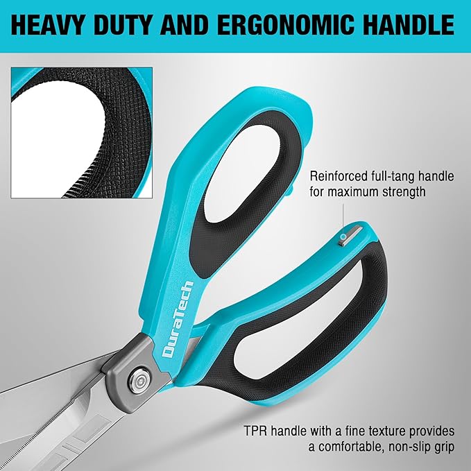 DURATECH 10" All-Purpose Heavy Duty Scissors, Stainless Steel Utility Scissors with Ergonomic Handle, Industrial Shears for Carpet, Leather, Fabric, and Household Use-DeskLoop Office