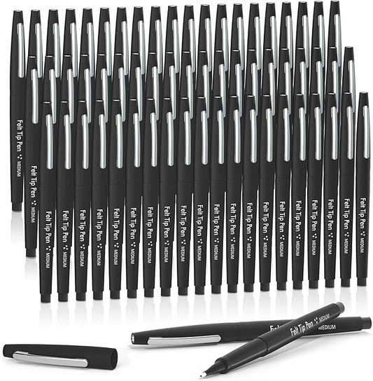 Lelix Felt Tip Pens, 60 Black Pack, 0.7mm Medium Point, Felt Tip Markers Pens for Journaling, Writing, Note Taking, Planner, Perfect for School Office and Art Supplies-DeskLoop Office