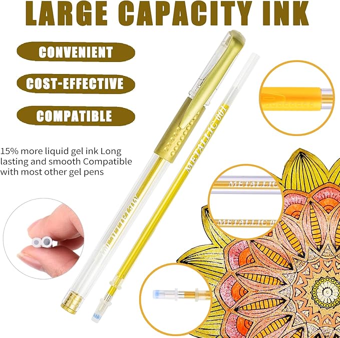 Orange Yellow Gel Pens for Coloring Book,72 Color Gel Pens Set including 24 Color Gel Pen with 48 Refills,40% More Ink Colored Gel Pens for Drawing, Doodling, Scrapbook, Journaling-DeskLoop Office