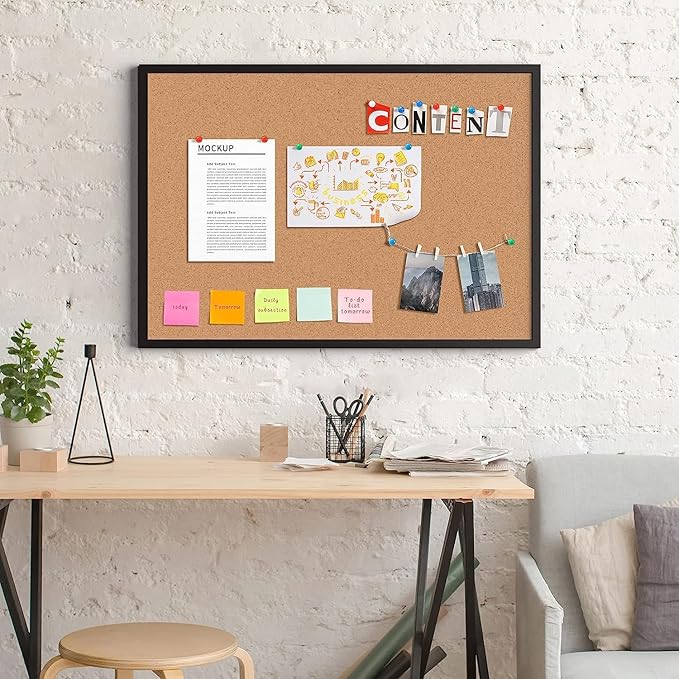 Board2by 2-Pack Cork Board Bulletin Board 18“ x 24”, Black Wood Framed Corkboard, Office Board for Wall Cork, Large Wall Mounted Notice Pin Board with 32 Push Pins for School, Home & Office-DeskLoop Office