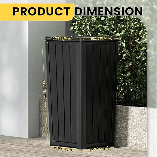 Outdoor Trash Can with Lid, Waterproof Resin Garbage Can with Tiered Lid, Outside Trash Bin for Patio, Kitchen, Backyard or Deck-DeskLoop Office