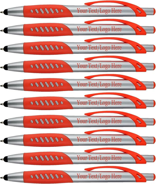 Personalized Pens With Custom Logo or Text-300 Pack Bulk-for Businesses, Parties, and Events, 2 in 1 Ballpoint Pen & Capacitive Stylus for Touchscreen Devices, Click Action, Black Ink, Orange-DeskLoop Office