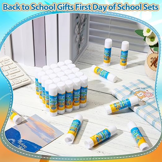 Zubebe 200 Pcs White Glue Stick Bulk Back to School Gifts First Day Sets 0.32 oz Washable Glue Stick for Crafts Home Classroom Prize Party Supplies Scrapbooking Crafting Supplies(School)-DeskLoop Office