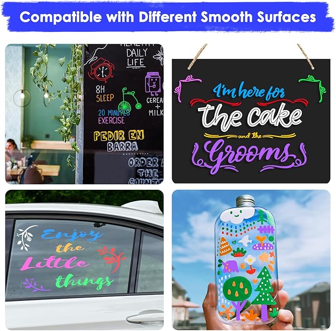 maxtek Neon Dry Erase Markers Fine Tip,Liquid Chalk Markers for Chalkboard,LED Note Board,Acrylic,First Day of School Board,Glass,Windows,1mm Fine Point,Assorted Colors,9 Count-DeskLoop Office