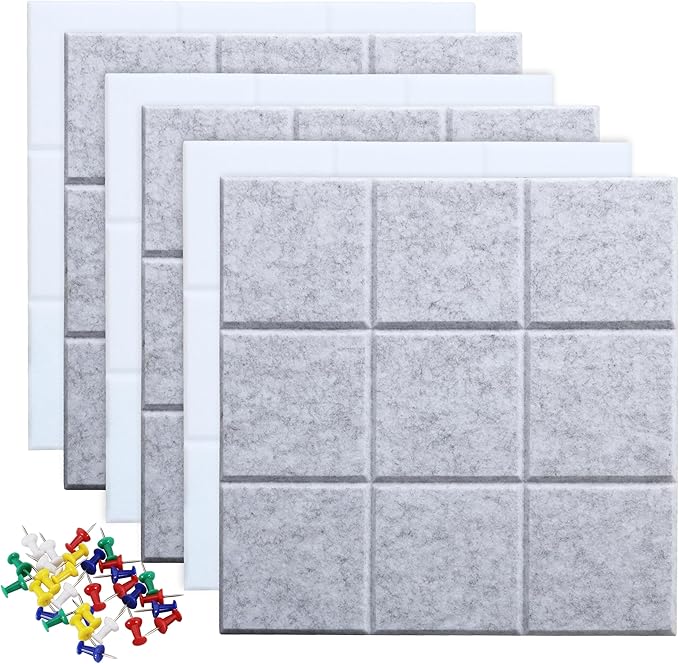Large 11.8"x11.8" Felt Board Tiles for Wall with 30 Push Pins, Pack of 6 Pin Board Notice Boards for Home Office Kitchen, Bulletin Board Wall Tiles for Photos Memos