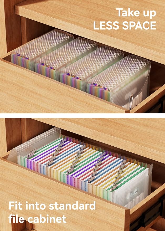 ABC life 26 Pockets Accordian File Folder Organizer Letter Size Expanding File Folder, A4 Portable Document Paper School Organizer, Expandable Multicolor Accordion Filing Folders with Labels(Green)-DeskLoop Office