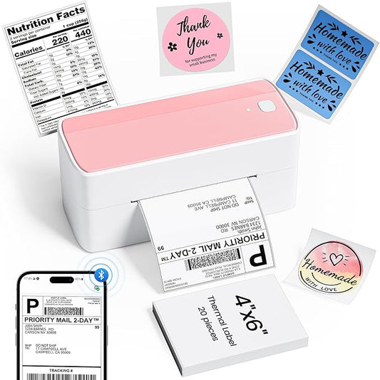 Phomemo Thermal Shipping Label Printer, 241BT Label Printer for Shipping Packages & Small Business, Pink 4x6 Bluetooth Label Printers Compatible with Android iOS Windows, Amazon, Ebay,UPS, Shopify-DeskLoop Office
