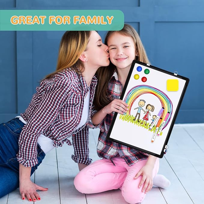 Monthly Calendar Whiteboard Dry Erase Cork Board Combination for Wall, 17x13 Magnetic Dry Erase Board, Double-Sided White Board, Portable Board for Office, Planning, Memo, School, Home (Black)-DeskLoop Office