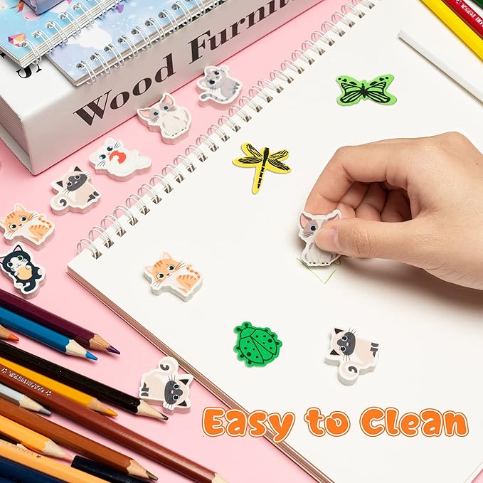 ANGOLIO 60Pcs Cute Cat Erasers Back to School Gifts for Kids Animal Pencil Top Erasers Mini Kawaii Cartoon 3D Desk Pet for Classroom Activities Rewards Game Prizes Birthday Party Supplies, 6 Styles-DeskLoop Office