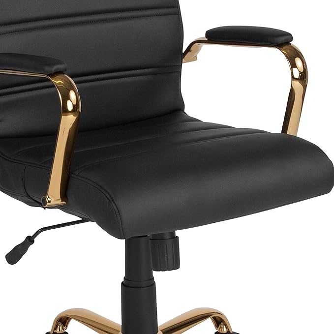 Flash Furniture Whitney Mid-Back Swivel LeatherSoft Desk Chair with Wheels, Padded Seat and Armrests, Adjustable Height Padded Office Chair, Black-DeskLoop Office