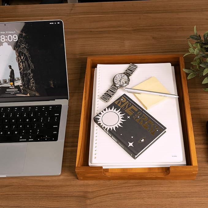 KOLWOVEN Wood Letter Tray -Load Documents Tray for Office Desktop Organizer - Desk Magazine, File, Folder, Paper Holder - Paper Document File Tray Front Drak Brown-DeskLoop Office