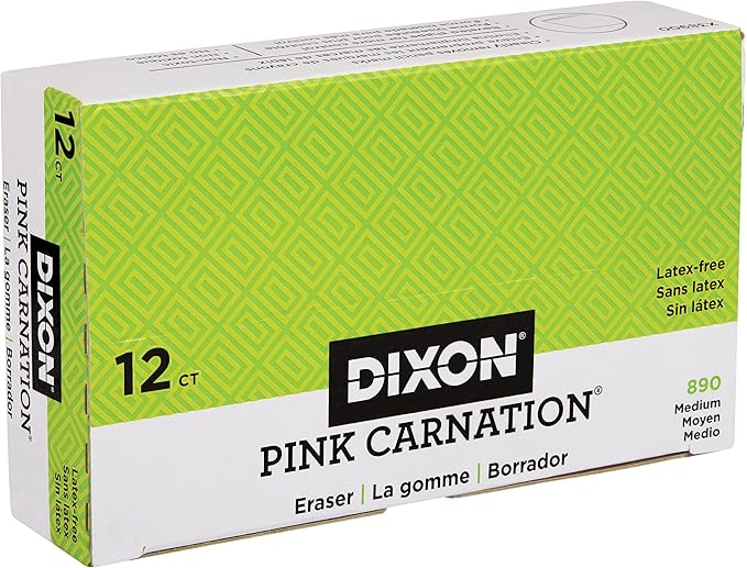 Dixon Pink Carnation Wedge Erasers, Medium, Pink, 2" x .75", 12-Pack (38900)-DeskLoop Office