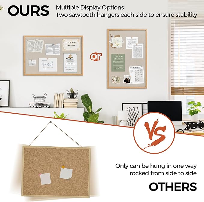 Fun Memories Cork Board Bulletin Board for Office, 20" x 30" Oak Wooden Framed Corkboard, Wall Mounted Notice Pin Board for School Home & Office, Natural Wood-DeskLoop Office