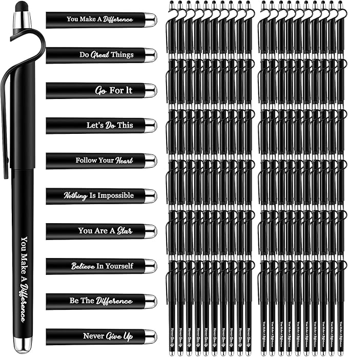 100 Pcs Inspirational Pens Bulk Black Motivational Ballpoint Pen with Writing Touch Screen and Mobile Phone Stand 3-in-1 for Office School Supplies Inspirational Gifts-DeskLoop Office