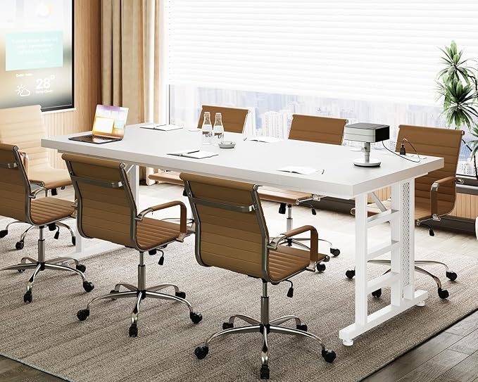 Coleshome 71 Inch Executive Desk with USB Ports, Large Computer Desk with Extra Thick, Long Mordern Office Workstation, Business Furniture for Home Office, White-DeskLoop Office