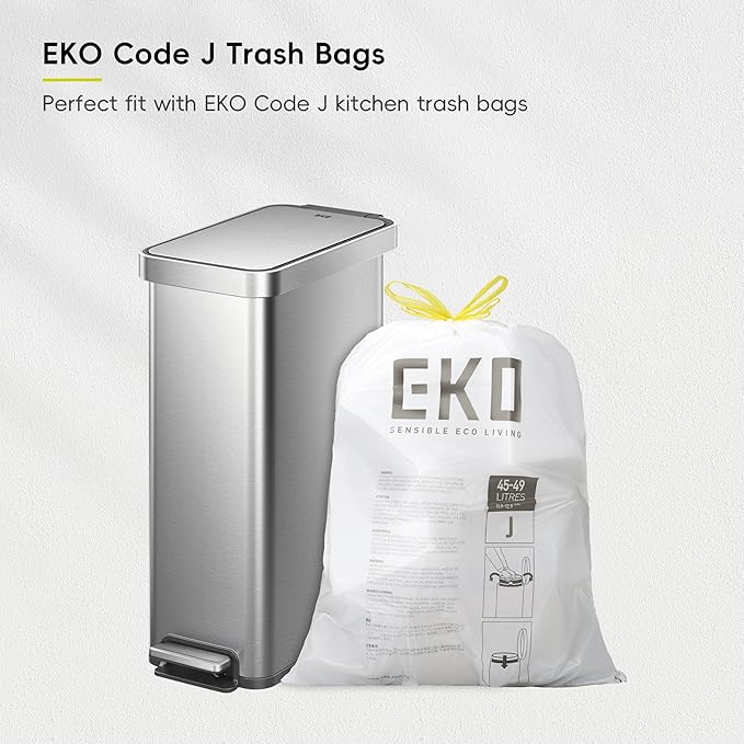 EKO Hudson Slim 50L / 13.2 Gallon Kitchen Trash Can with Lid, Stainless Steel Step Garbage Can for Kitchen or Home, Space-Saving Garbage Can with Soft Close Lid, Stay-Open, Liner Ring, Handle-DeskLoop Office
