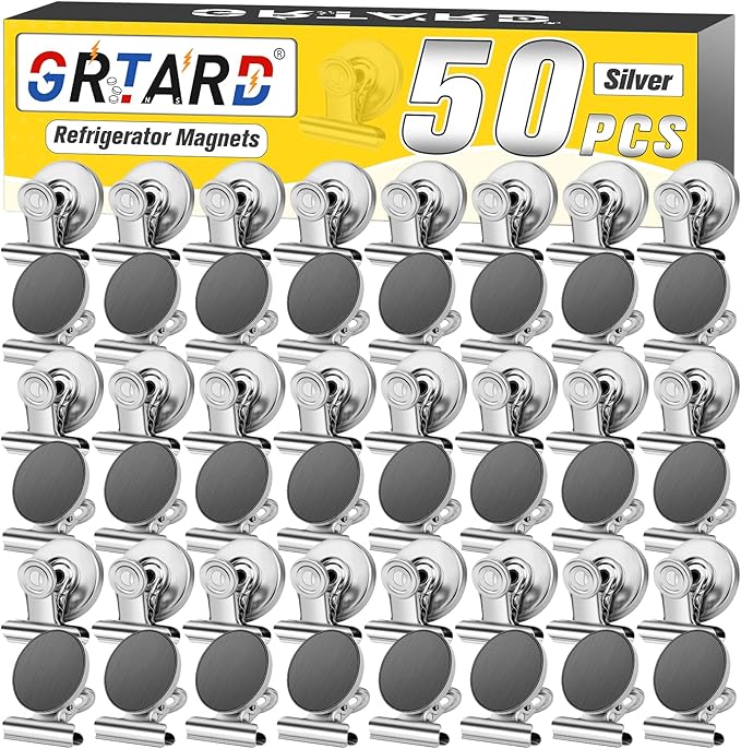Magnetic Clips 50 Pack Office Products, Stainless Steel Clips Peferct for House Office School Use, Hanging Home Decoration, Photo Displays, 1.2 Inch, (Silver)-DeskLoop Office