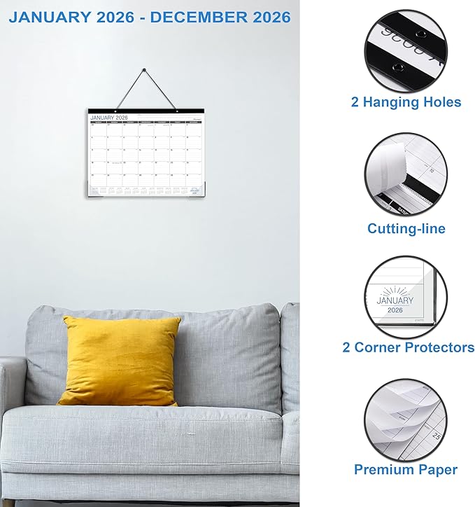 2026 Desk Calendar - Desk/Wall Calendar 2026, JAN 2026 - DEC 2026, 2026 Calendars 12 Month, Desk Calendars with Corner Protectors, Large Ruled Blocks, Thick Paper, Colorful, 14.6" x 11.5", Desktop Calendar for Daily Organizer-DeskLoop Office