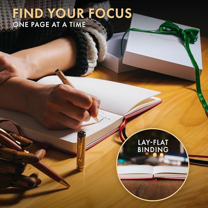 Wordsworth & Black A5 Bullet Dotted Journal 216 Dotted Pages, Hardcover Grid Dot Leather, 120 GSM Paper, Journaling Notebook for Work & Sketching, Journals for Women, Men - Gifts Box Included Red-DeskLoop Office