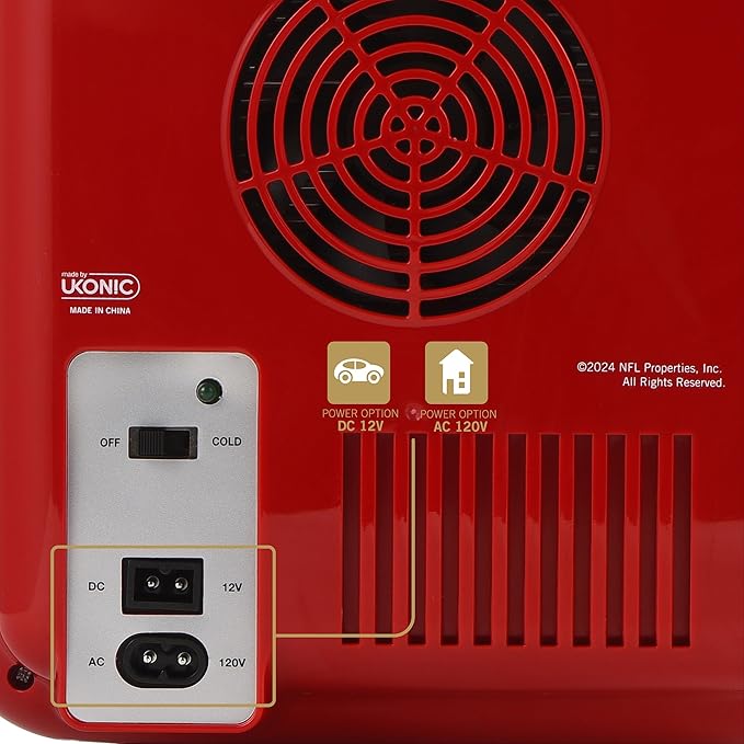 Ukonic NFL San Francisco 49ers 15-Can Mini Fridge 10L – AC/DC Powered, Official Team Colors & Logo, Portable Cooler for Tailgates, Home, Office, or Car-DeskLoop Office