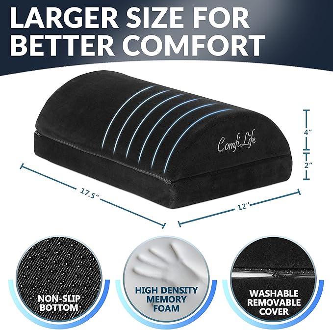 ComfiLife Foot Rest for Under Desk at Work – Adjustable Height Memory Foam Foot Stool for Under Desk, Office Chair & Gaming Chair – Ergonomic Footrest for Back & Hip Pain Relief (Black)-DeskLoop Office