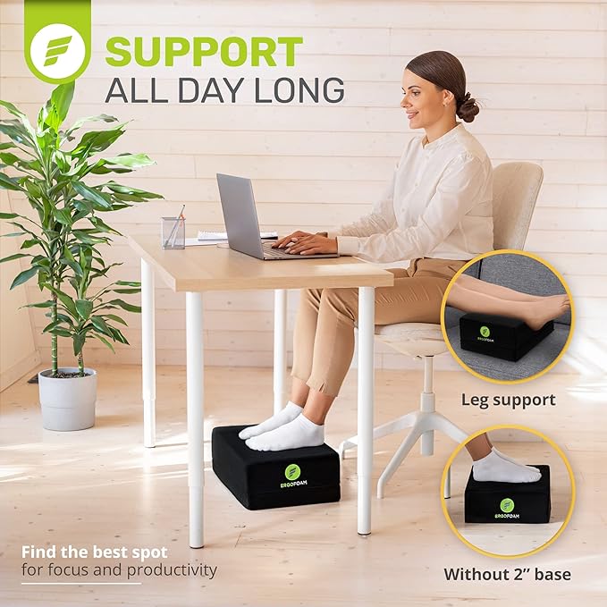 ErgoFoam Flat-Top Adjustable Foot Rest - High-Density Compression-Resistant Foam, Non-Slip, Black, Modern, Office-DeskLoop Office
