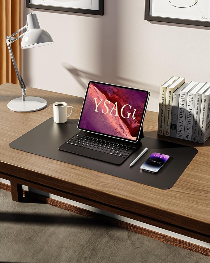 YSAGi Leather Desk Pad Protector, Office Desk Mat, Large Mouse Pad, Non-Slip PU Leather Desk Blotter, Laptop Desk Pad, Waterproof Desk Writing Pad for Office and Home (Black, 23.6" x 13.8")-DeskLoop Office