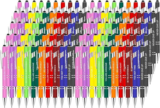 100 Pcs Inspirational Pens Bulk - Motivational Ink Ballpoint Pen with Quotes Stylus Tip Nurse Gifts for School Coworkers Office Supplies Black Ink-DeskLoop Office