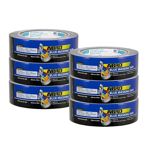 ABRO Blue Painters Tape 1.5 Inch Wide, 36mm x 55M, All Purpose Blue Tape, Temporary Labeling, Easy Tear, Clean Removal, Masking Tape Colored DIY or Pro - 6 Pack-DeskLoop Office
