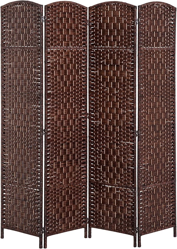 HOMCOM Room Divider 4 Panels Folding Privacy Screen 6FT Tall Portable Wicker Weave Partition Wall Divider for Bedroom Home Office, Brown-DeskLoop Office
