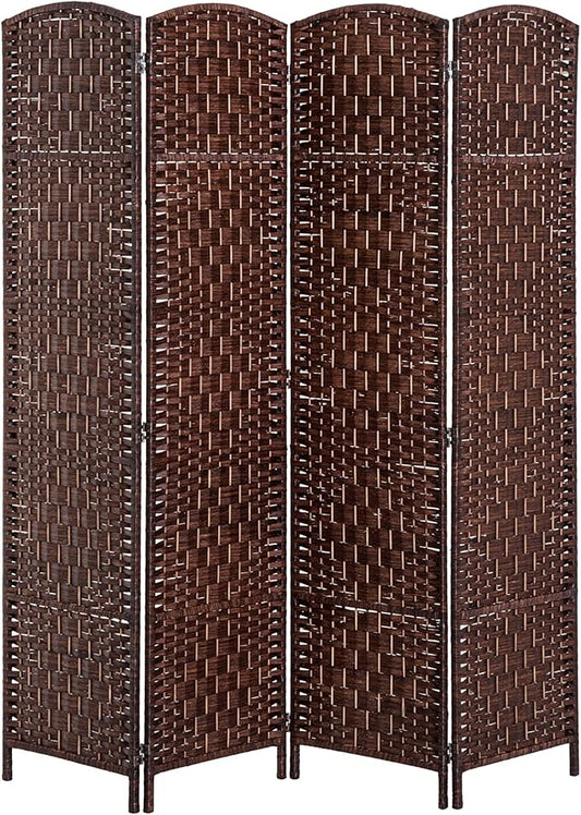 HOMCOM Room Divider 4 Panels Folding Privacy Screen 6FT Tall Portable Wicker Weave Partition Wall Divider for Bedroom Home Office, Brown-DeskLoop Office