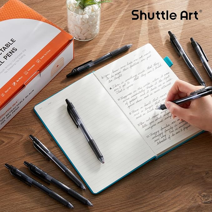 Shuttle Art Black Gel Pens, 100 Pack Retractable Medium Point Rollerball Gel Ink Pens Smooth Writing with Comfortable Grip for Office School Home Work-DeskLoop Office