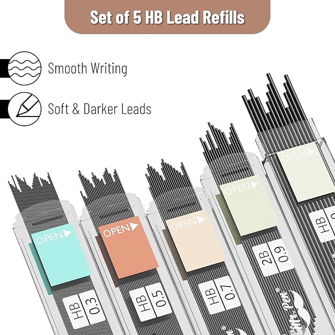 Mr. Pen- Mechanical Pencil Set, 5 Sizes, 0.3, 0.5, 0.7, 0.9, 2mm, Anti Skidding Grip Cute Mechanical Pencils, Sketching Pencils, Aesthetic Mechanical Pencils, Pastel Mechanical Pencils-DeskLoop Office