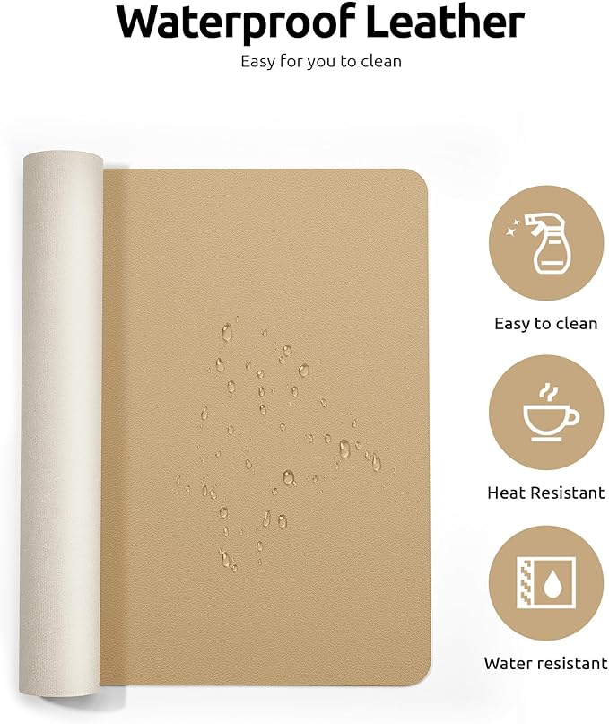 YSAGi Leather Desk Protector, Office Mat, Large Mouse Pad, Non-Slip PU Leather Blotter, Laptop Desk, Waterproof Writing Pad for Office and Home (Latte, 23.6" x 13.8")-DeskLoop Office
