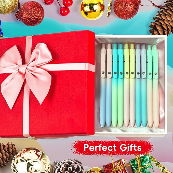 Gel Pens, 10 Pcs Black Ink Pens for Women, 0.7mm Medium Point Smooth Writing Pens with Silicone Grip, High-End Series Metal Clip Retractable Pens for Journaling Note Taking (10 Pcs Pastel)-DeskLoop Office