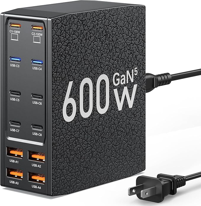 Charging Station (600W),12-Port USB C Charger Block with Dual 100W PD USB-C Fast Charging Station Hub for MacBook Pro/Air/All iPad iPhone 17/16 15/14/13/Pro Max/Samsung Galaxy Note (Black)-DeskLoop Office