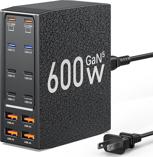 Charging Station (600W),12-Port USB C Charger Block with Dual 100W PD USB-C Fast Charging Station Hub for MacBook Pro/Air/All iPad iPhone 17/16 15/14/13/Pro Max/Samsung Galaxy Note (Black)-DeskLoop Office