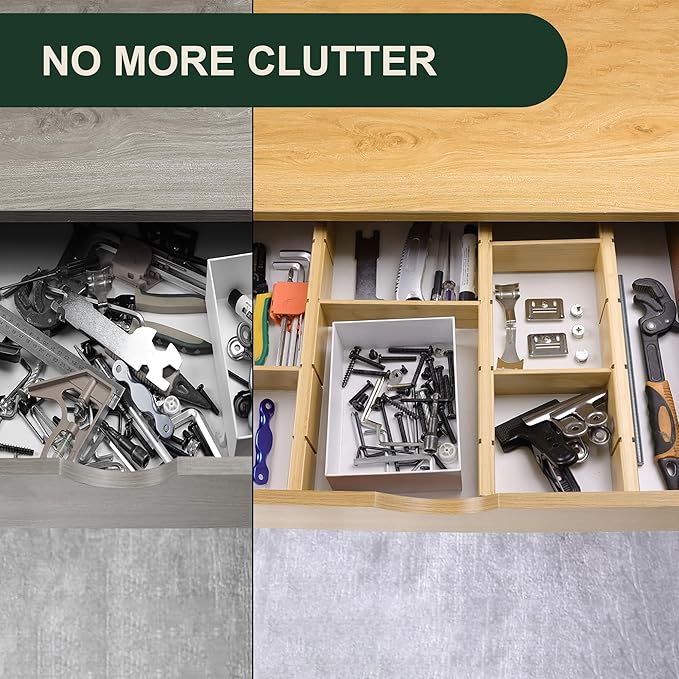 Utoplike 4 PCS Bamboo Kitchen Drawer Dividers with Inserts(Fits 15"-17.7" Drawer Inner Size), Adjustable Drawer Organizers for Socks, Spring Loaded, for Bedroom, Dresser, Bathroom-DeskLoop Office