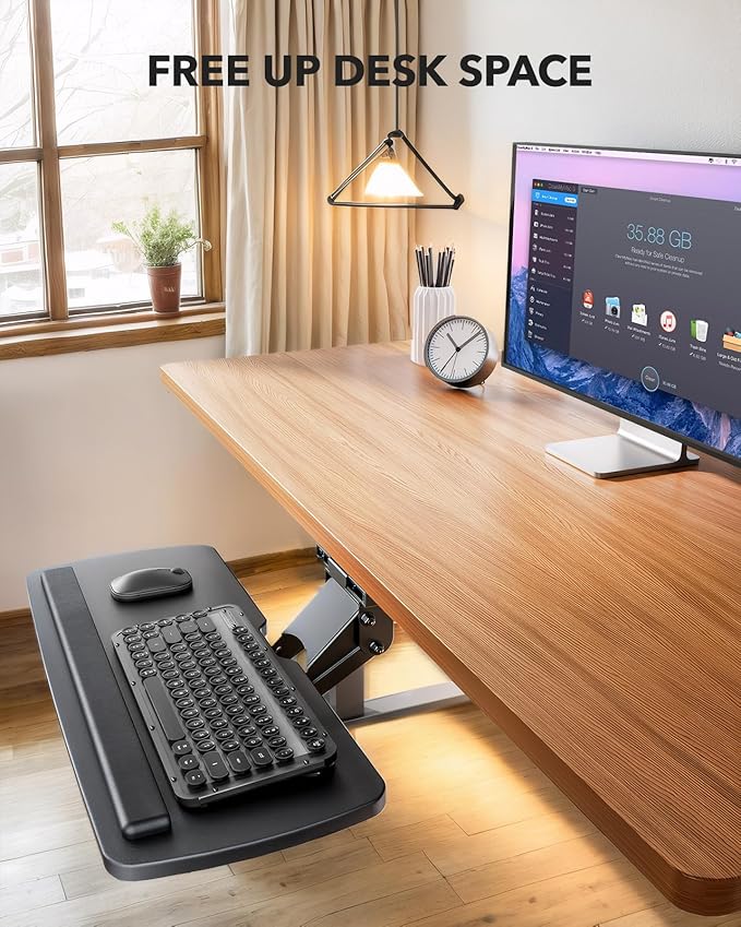 HUANUO Keyboard Tray Under Desk, 360 Adjustable Under Desk Keyboard Tray Slide Out, Ergonomic Pull Out Keyboard Tray Under Desk, 25"W x 9.84"D-DeskLoop Office