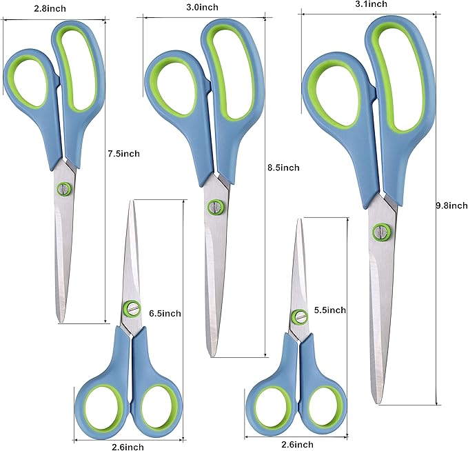 Scissors All Purpose,Scissors Set of 5,Premium Stainless Steel Sharp Blades Soft Comfort-Grip Handles Suitable for School,Office Supplies and Family Daily Use-DeskLoop Office