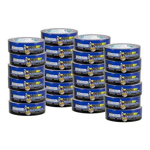 ABRO 24 Pack Blue Painters Tape: 36mm x 55M All Purpose Blue Tape, Temporary Labeling, Easy Tear, Clean Removal, Masking Tape Colored, DIY or Pro Use-DeskLoop Office