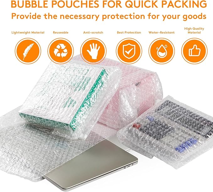 100PCS Clear Bubble Pouches Wrap Bags, 8 x 12 Inch Bubble Out Bag Pouch for Packing & Shipping, Double Layer Bubble Cushion Wrap Bags Protective Bubble Pouches Bags for Moving and Storage-DeskLoop Office
