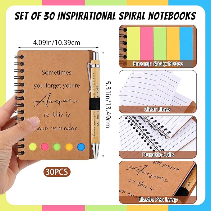 30 Sets Employee Appreciation Gifts Bulk Inspirational Spiral Notebooks with Sticky Notes Motivational Journals Ballpoint Pens Thank You Gifts for Teacher Nurse Coworker (30, Sometimes)-DeskLoop Office