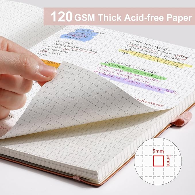 AHGXG Graph Paper Notebook - Grid Notebook Journal, 120 GSM Thick Graph Paper, Large B5 Notebook 96 Pages, Leather Softcover, for Graphing, Writing, Math, Engineering, 7.6'' X 10'' - Rose Gold-DeskLoop Office