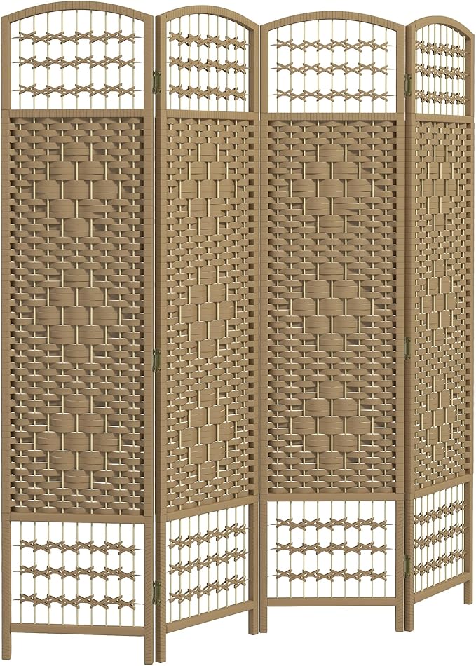 NicBex Room Divider 4 Panel Room Dividers with Woven Paper Design Partition Room Dividers and Folding Privacy Screens 5.6 FT Wall Divider for Office, Room Separation,63.6" W x 0.5" D x 67" H, Natural-DeskLoop Office