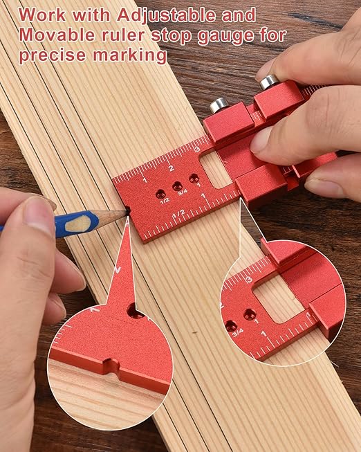 Woodworking Ruler Precision Pocket Rule - BOXmime 12,8,6 Inch Metal Slide Stop Marking Ruler Metric Inch Measuring Wood Working Scribing Rulers - Engineers Woodwork Adjustable Sliding Ruler-DeskLoop Office