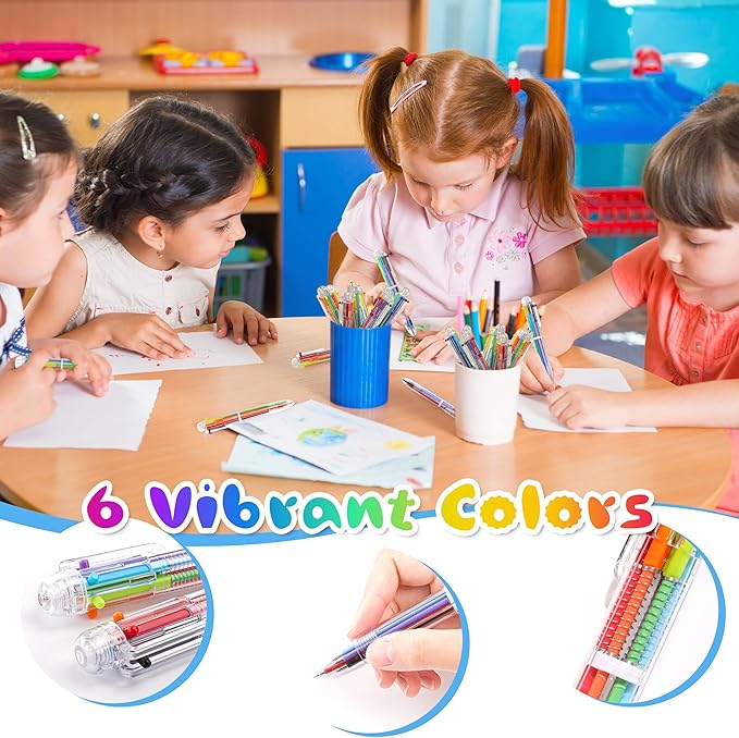 30 PCS 6-in-1 Multicolor Ballpoint Pens 0.5mm Party Favors 6 Colors Retractable Multicolor Pen for Office School Supplies Kids Students Children Birthday Party Favors Gifts Fun Pens (30)-DeskLoop Office
