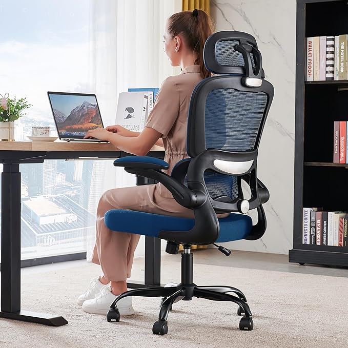 TRALT Office Chair Ergonomic Desk Chair, 330 LBS Home Mesh Office Desk Chairs with Wheels, Comfortable Gaming Chair, High Back Office Chair for Long Hours (Blue)-DeskLoop Office