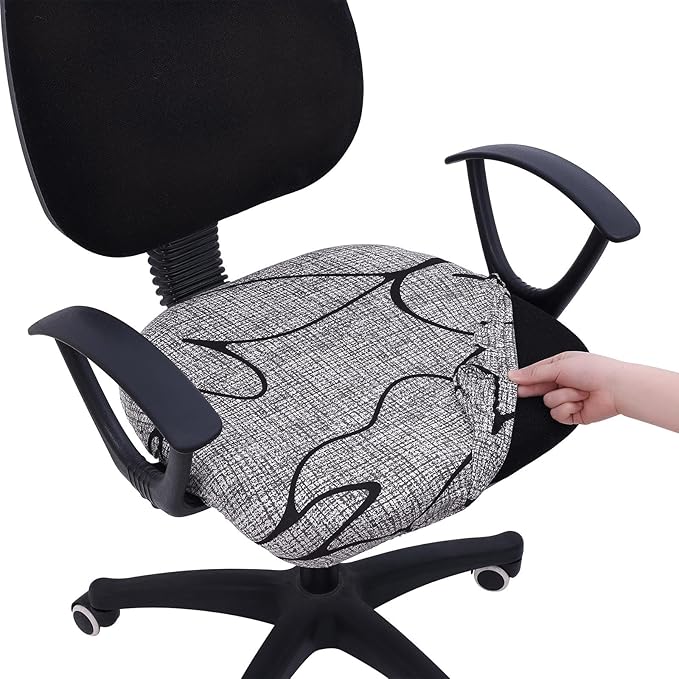 Smiry Printed Office Computer Chair Seat Covers, Stretch Fit Universal Desk Rotating Chair Cover Washable Removable Seat Cushion Protectors - Grey and Black-DeskLoop Office